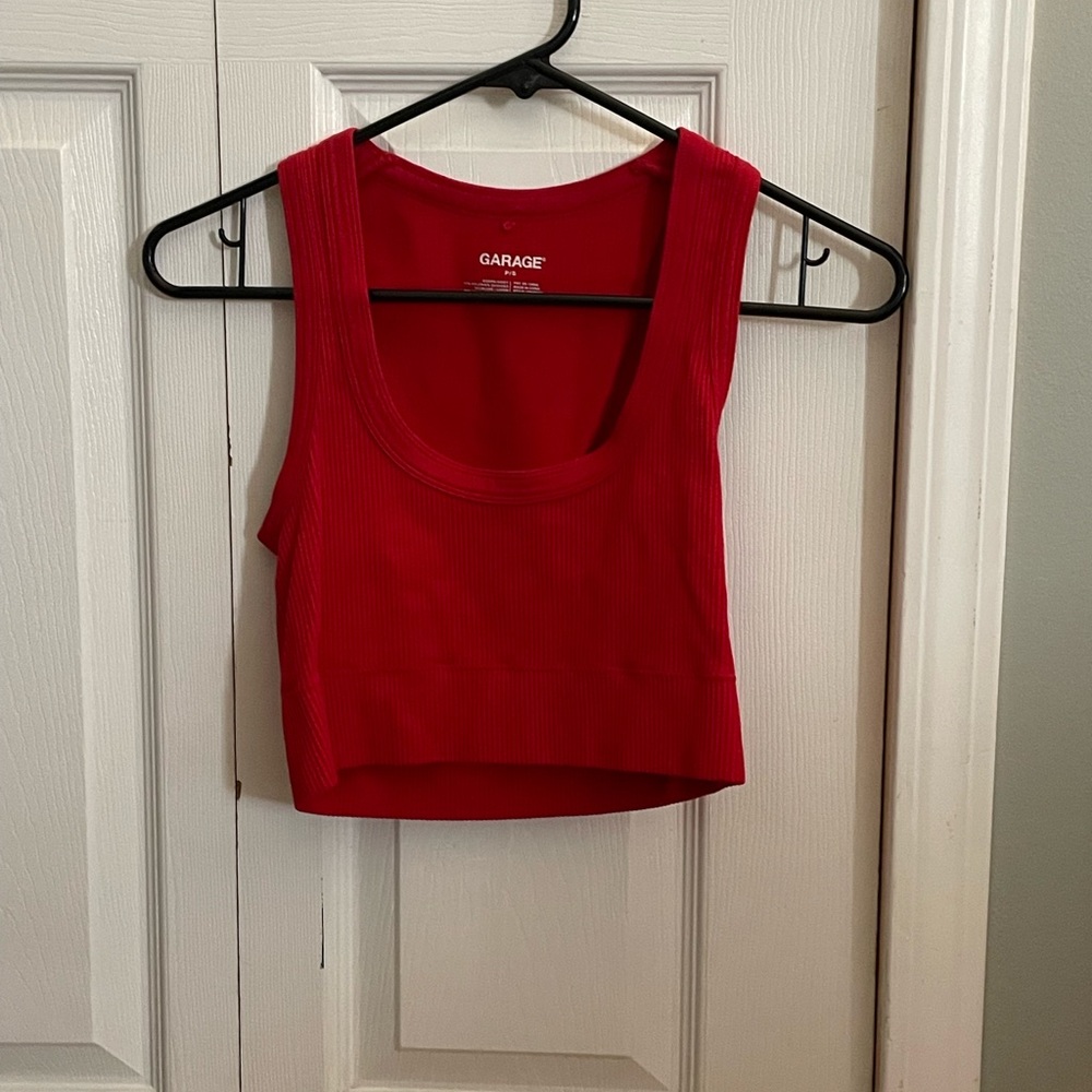 Garage Red Fitted Crop Tank Top